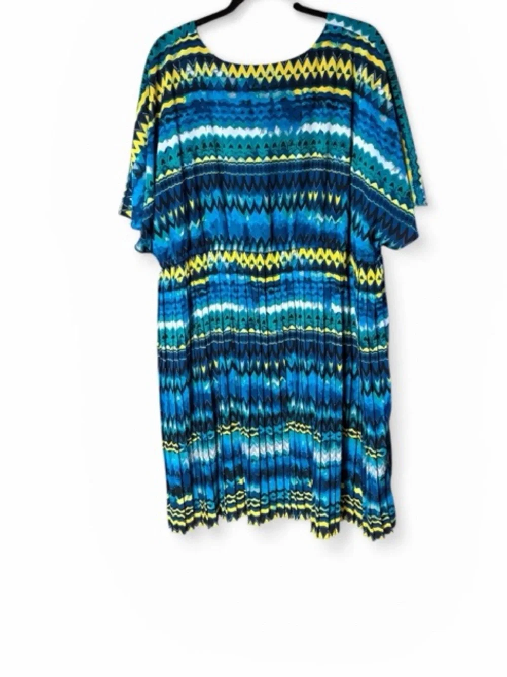 Lane Bryant Blue Teal Abstract Print Pleated Dress - Picture 3 of 6